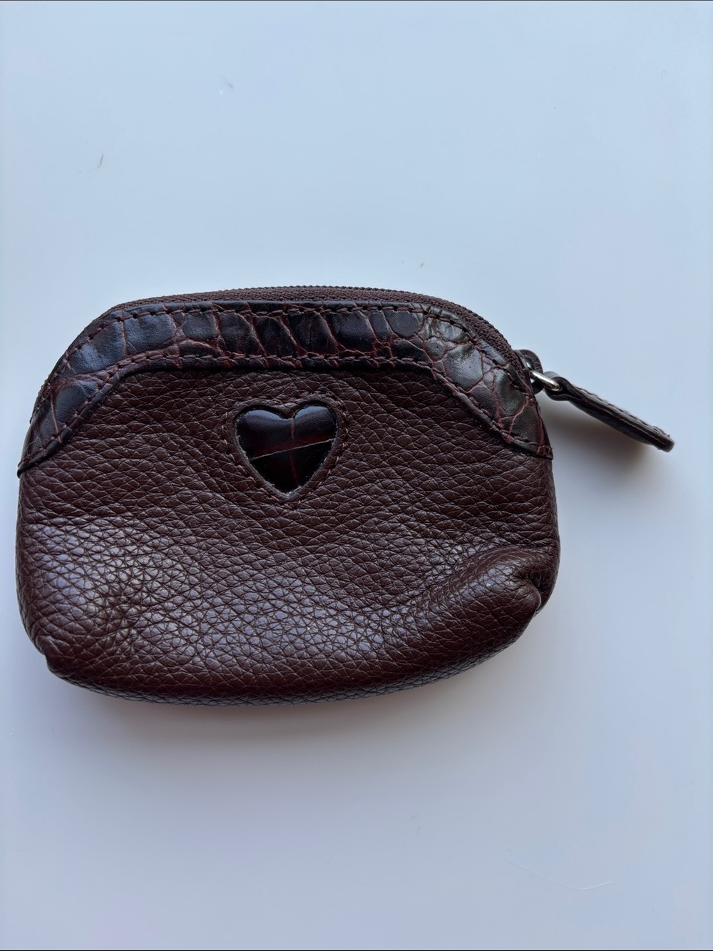 Brighton Dark Brown Pebbled Leather Heart Coin Wallet or Jewelry Bag